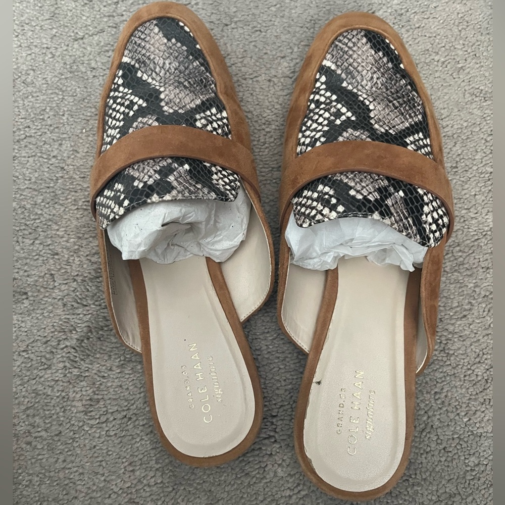 Cole Haan Signature Suede and Snake Mules Size 10